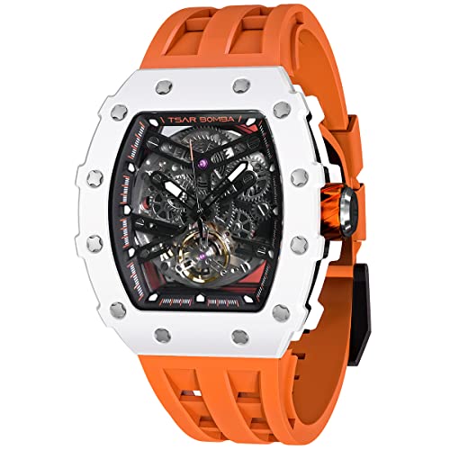 TSAR BOMBA Luxus Herren Automatik Uhr-Keramiklünette-Saphirglas-53M Wasserdicht Herrenuhr-Tonneau Armbanduhr Silikonarmband Leuchtend Elegante Geschenke für Männer von TSAR BOMBA
