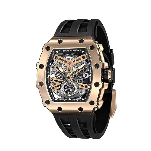TSAR BOMBA Herrenuhr Automatik Uhren Herren Wasserdicht Herrenuhren Chronograph m?nner Armbanduhr für Herren Eleganz Edelstahlgehäuse/Kohlefaser/Diamantgehäuse/Harz von TSAR BOMBA