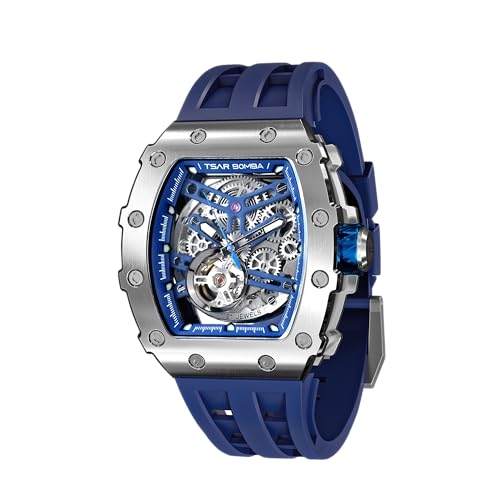 TSAR BOMBA Uhren Herren Armbanduhr Herren Automatik Uhr Herren Tonneau Analog Skelett Mechanische Herren Uhr Japanisches Uhrwerk Wasserdicht Klassische Luxus Armband Herren Geschenk Für Männer von TSAR BOMBA