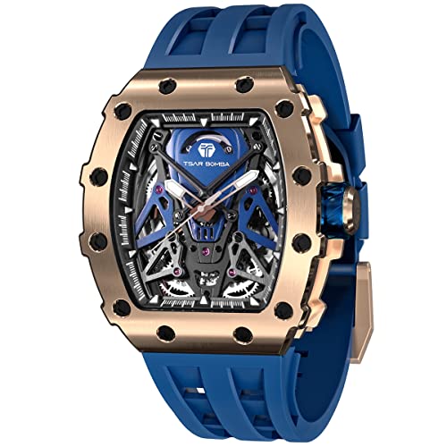 TSAR BOMBA Uhren Herren Herrenuhr Automatik Japanisches Uhrwerk Luxus Saphirglas Automatikuhr-5ATM Wasserdicht-Super Luminous-Silikonband TB8207 von TSAR BOMBA