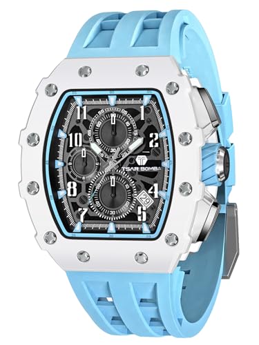 TSAR BOMBA Uhren Herren Luxus Chronograph 50M Wasserdicht Saphirglas Japan Quarzwerk Tonneau Leuchtendes Kalender Männer Uhr von TSAR BOMBA