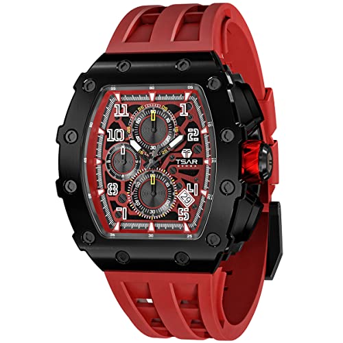 TSAR BOMBA Uhren Herren Luxus Herrenuhr Chronograph 50M Wasserdicht Saphirglas Japan Quarzwerk TMI VK67 Tonneau Leuchtendes Kalender Männer Uhr von TSAR BOMBA