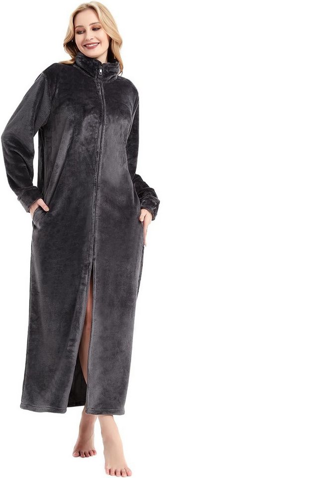 TSE Bademantel SEASHORE TREE Flanell Bademantel mit Frontreißverschluss Unisex von TSE