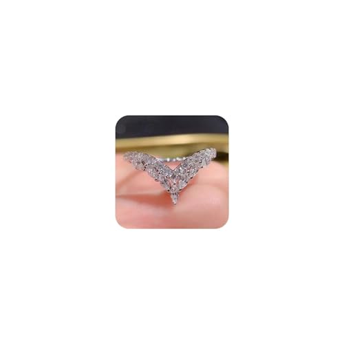 TSECIMGS Damen-Ring, platiniert, modisch, glänzend, V-Form, Mikro-Pavé, Zirkonia, halber Diamant, Verlobungsring, Ewigkeit, Ehering (10) von TSECIMGS