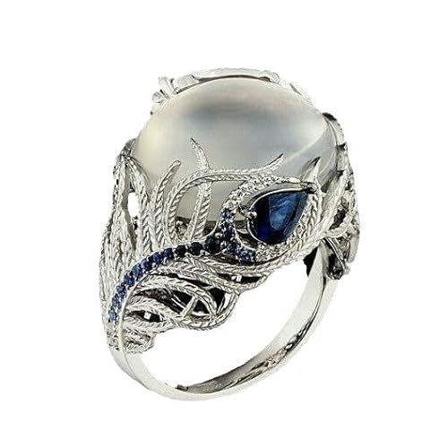 TSECIMGS Retro-Ring mit geometrischen unendlichen Elementen, Pfauenschwanz, Wickelring mit weißem Katzenauge und blauem Zirkonstein, personalisierter Schmuck für Damen und Herren (10) von TSECIMGS