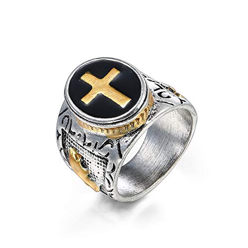 TSECIMGS Vintage Gravierter Kreuzring mit schwarzem Öl und Gold-Silber-Ton, Hip-Hop, personalisierter Statement-Ring (9) von TSECIMGS