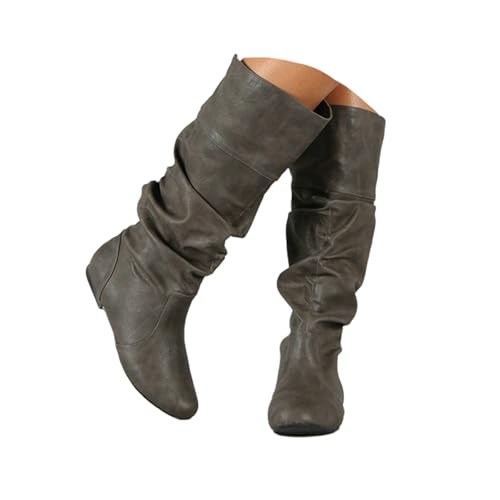 TSEHULYi Damen Stiefel Boots Flache Stiefeletten Schlupfstiefel Faltenstiefel Retro Schuhe Westernstiefel Herbst Winter von TSEHULYi