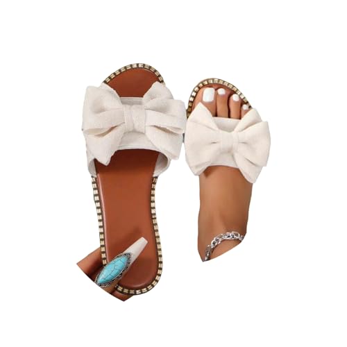 TSEHULYi Sandalen Damen Hausschuhe Slides Sandaletten Flache Schuhe Badeschuhe Freizeitsandale Sommerschuhe Strandsandalen Mit Schleife von TSEHULYi