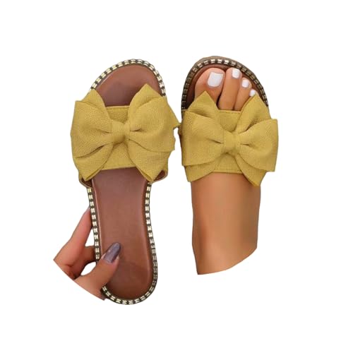 TSEHULYi Sandalen Damen Hausschuhe Slides Sandaletten Flache Schuhe Badeschuhe Freizeitsandale Sommerschuhe Strandsandalen Mit Schleife von TSEHULYi