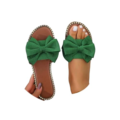 TSEHULYi Sandalen Damen Hausschuhe Slides Sandaletten Flache Schuhe Badeschuhe Freizeitsandale Sommerschuhe Strandsandalen Mit Schleife von TSEHULYi