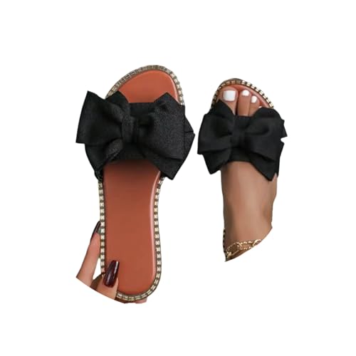 TSEHULYi Sandalen Damen Hausschuhe Slides Sandaletten Flache Schuhe Badeschuhe Freizeitsandale Sommerschuhe Strandsandalen Mit Schleife von TSEHULYi