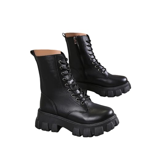 TSEHULYi Stiefel Damen Boots Flach Stiefeletten Plateaustiefel Schnürstiefel Bequemer Weitschaftstiefel Keilabsatz Schuhe Reißverschluss Frühling Herbst Winter von TSEHULYi