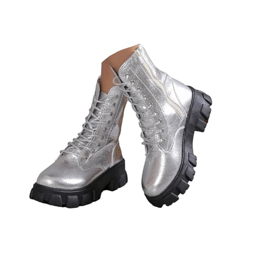 TSEHULYi Stiefel Damen Boots Flach Stiefeletten Plateaustiefel Schnürstiefel Bequemer Weitschaftstiefel Keilabsatz Schuhe Reißverschluss Frühling Herbst Winter von TSEHULYi