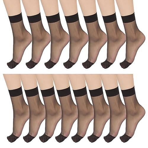 TSHAOUN 15 Paar Damen Socken, Transparente Knöchelsocken Nylon Pop Socks Verstärkte Zehenstrümpfe Atmungsaktive Elastische Kristallseidensocke, Knöchelhohe Socke für Größe 35-40 (Black) von TSHAOUN