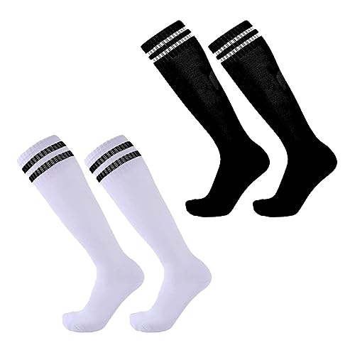 TSHAOUN 2 Paar Fußballsocken Kinder, Trainingssocken Sportsocken Lange Fußballsocken, Elastische Socken für Jungen und Mädchen von 5-12 Jahren für Laufen, Fußballtraining, Sport (Black,White) von TSHAOUN