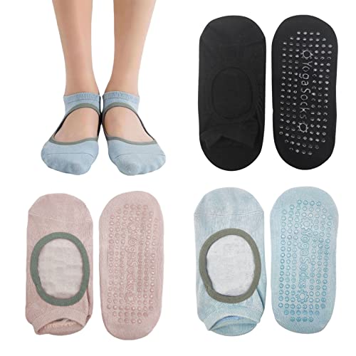 TSHAOUN 3 Paar Yoga Socken, rutschfeste Pilates Socken für Frauen,elastische Sportsocken, ideal für Pilates, Ballett,Fitness, Yoga, Trampolin, Größe: UK 4-6 | EUR 36-39 (3 Farben) von TSHAOUN