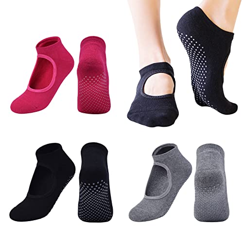 TSHAOUN 3 Paare Yoga Pilates Sock Yoga Socken rutschfeste für Damen,Yoga Socken für Damen und Herren,Antirutschsocken,für Damen für Pilates, Ballett, Tanz,Größe EU 38-45,Schwarz, Grau, Rosa (3 Paare) von TSHAOUN