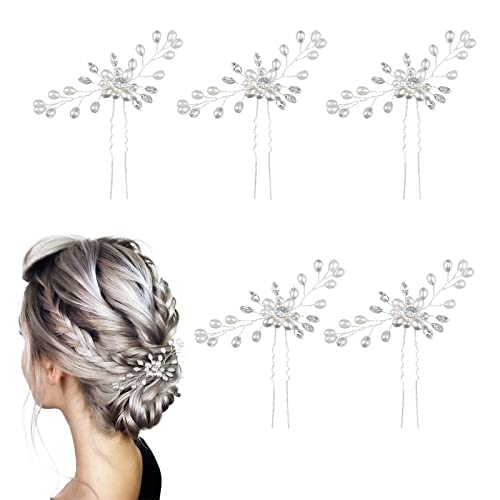 TSHAOUN 5 Stück Braut Hochzeit Haarnadeln Blume Haarschmuck Perle Braut Haarspangen, Hochzeit Haarnadeln, Brautschmuck Haare Hochzeit Haarspangen für Braut Brautjungfer Frauen Mädchen (5 Stück) von TSHAOUN