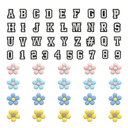 TSHAOUN 57 Stück Schuh Charms Blumen Buchstaben Zahl, 20 Stück Blumen Schuhanstecker 37 Stück 0-9 A-Z Schuhanhänger, PVC Shoe Charms Niedliche Schuhanhänger für Kinder Erwachsene (Multicolor) von TSHAOUN