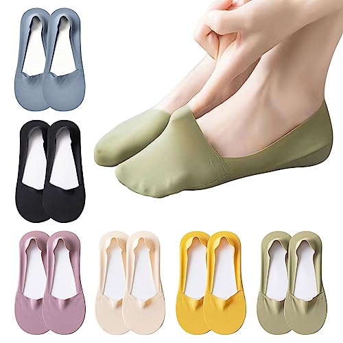 TSHAOUN 6 Paar Damen Unsichtbare Socken, Eisseidensocken Ballett Socken Niedrig Geschnittene Innensocken Atmungsaktive Socken mit Rutschfestem Silikon für Flats, Sneakers, High Heels (Multicolor) von TSHAOUN