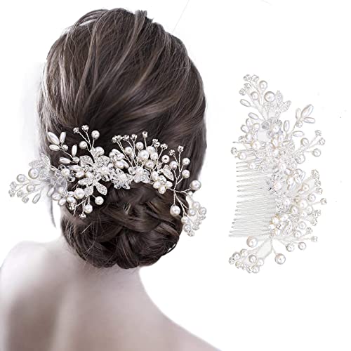 TSHAOUN Braut Haarschmuck Perle Brautschmuck Stirnband Damen Hochzeit Braut Kristall Nachahmung Perle Hohlblatt Blume Haarkamm Braut Hochzeit Perle Strass Mädchen Tiara Haarschmuck von TSHAOUN