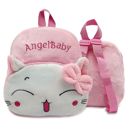 TSHAOUN Kleiner Kinderrucksack, Plüsch Niedliche Katze Kinder Schultasche, Rosa Mini Cartoon Backpack, Kleinkind Schultasche für Baby Mädchen 1-2 Jahre (Rosa) von TSHAOUN