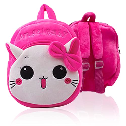 TSHAOUN Kleiner Kinderrucksack, Plüsch Niedliche Katze Kinder Schultasche, Rosa Mini Cartoon Backpack, Kleinkind Schultasche für Baby Mädchen 1-3 Jahre (Rosa Katze) von TSHAOUN