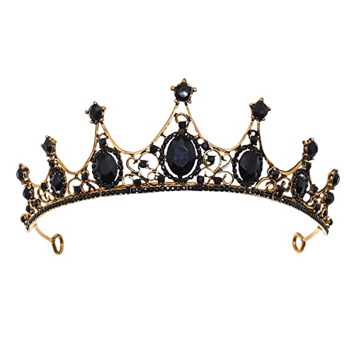 TSHAOUN Schwarzes Barock-Krone Kristallkrone Tiara,Gothic-Stil,Hochzeit Tiara Braut Tiara Stirnband Kristall,Strass Tiara Krone,Brautkopfschmuck, Bankett und Geburtstagsfeier (Schwarz) von TSHAOUN