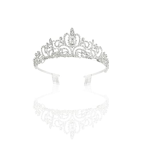 TSHAOUN Tiara Cristal Couronne avec Strass,Kristall Hochzeit Frauen Krone Mädchen Strass Festzug Tiara Stirnband Prinzessin Königin Haarschmuck für Geburtstag Prom Brautparty (Silver) von TSHAOUN