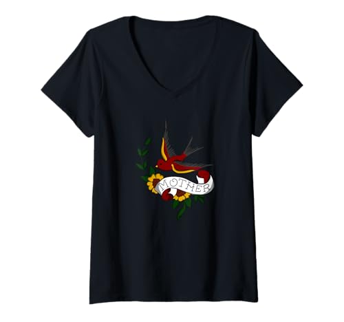 Damen Mutter Schwalbe Tattoo - Klassisches Tribute-Ink Design T-Shirt mit V-Ausschnitt Damen Mutter Schwalbe Tattoo - Klassisches Tribute-Ink Design T-Shirt mit V-Ausschnitt von TSHIRTRIBE