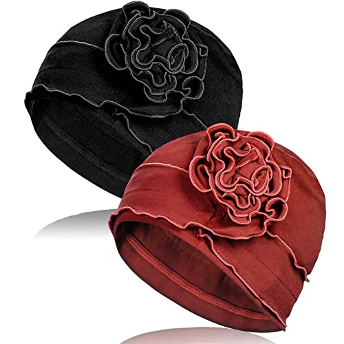 TSKNOMO 2 Stück Chemo-Kopfbedeckung aus Baumwolle, weiche Krebs-Kopfbedeckung, elastische Krebsmütze für Frauen mit Haarausfall von TSKNOMO