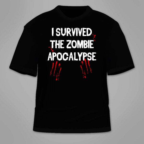I Survived The Zombie Apocalypse T-Shirt. Lustiges Zombies-Ausbruchreaktions-Team-T-Shirt Halloween-Kostüm-Gag-Geschenk-Neuheit-Blut-Gehirn-T-stück von TSL21