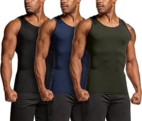 TSLA Cool & Dry Muskelshirts für Herren, Ärmellose Kompressions-Sporthemden, Mun24 3pack - Black/Navy/Hunter Green, M von TSLA