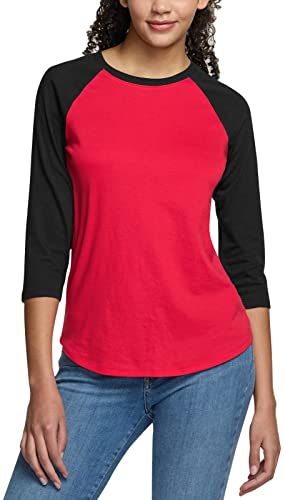 TSLA Damen 3/4 Arm T-Shirt, dynamisches Raglan T-Shirts aus Baumwolle, leichte Outdoor Performance Baseball T-Shirts, Fts32 1pack - Red & Black, XL von TSLA