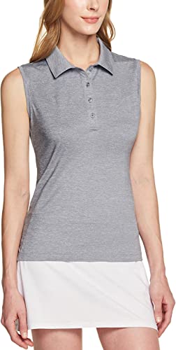 TSLA Damen Golf-Poloshirt ärmelloses, athletisches USF Sommer Workout Shirt mit Dry Fit & Feuchtigkeitstransport, Ftk45 1pack - Light Grey, L von TSLA