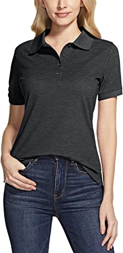 TSLA Damen Kurzarm Poloshirt, stretchiges Casual Performance Golf Shirt mit USF 30+ & Feuchtigkeitstransport, Ftk21 1pack - Charcoal, L von TSLA