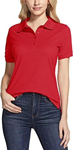 TSLA Damen Kurzarm Poloshirt, stretchiges Casual Performance Golf Shirt mit USF 30+ & Feuchtigkeitstransport, Ftk21 1pack - Red, XXL von TSLA