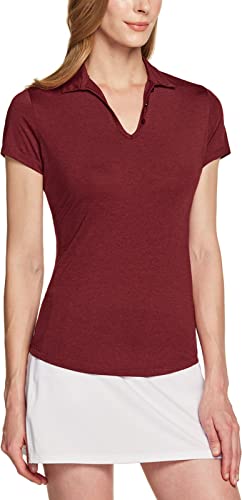 TSLA Damen Kurzarm Poloshirt, stretchiges Casual Performance Golf Shirt mit USF 30+ & Feuchtigkeitstransport, Ftk41 1pack - Red, L von TSLA