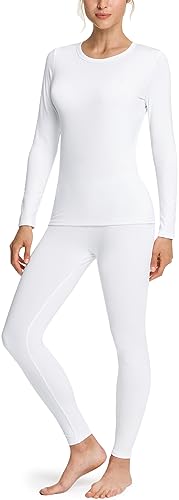 TSLA Damen Thermale Wintergear Mikrofaser Top & Bottom Wintergear Fleeced Gef체ttert Set, Whs200 1pack - White, M von TSLA