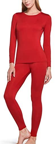 TSLA Damen Thermale Wintergear Mikrofaser Top & Bottom Wintergear Fleeced Gefüttert Set, Whs200 1pack - Red, L von TSLA