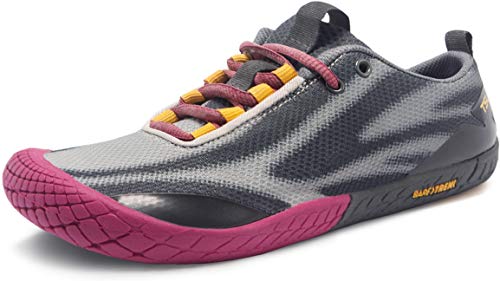 TSLA Damen Trail Running Schuhe, Leichte Athletische Zero Drop Barfußschuhe, rutschfeste Outdoor Walking Minimalist Traillaufschuhe, Bk62 1pack - Dark Grey & Purple, 38.5 EU von TSLA