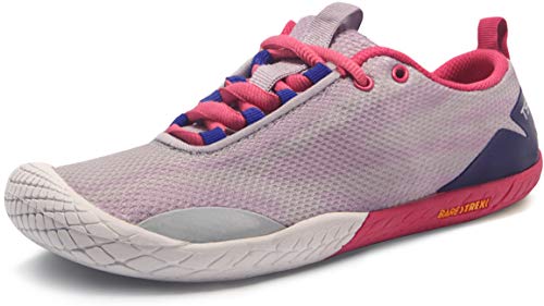 TSLA Damen Trail Running Schuhe, Leichte Athletische Zero Drop Barfußschuhe, rutschfeste Outdoor Walking Minimalist Traillaufschuhe, Bk62 1pack - Pink & Light Grey, 37 EU von TSLA