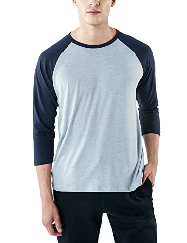 TSLA Herren 3/4-Ärmel-Baseball Langarmshirts, dynamisches, athletishes, Sport-Jersey, Casual-Cotton Raglan T-Shirt, Mts57 1pack - Oxfordgrey & Navy, 3XL von TSLA