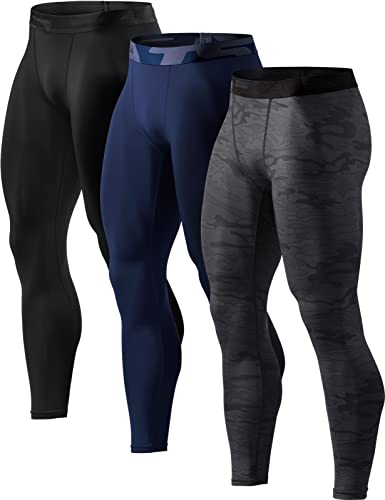 TSLA Herren Dri Fit Kompressionsunterwäsche Aktive Workout Sport-Leggings, Mup91 3pack - Black/Navy/Urban Camo Black, XXL von TSLA