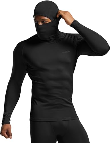 TSLA Herren Langarm Workout Shirt mit Hoodie und Maske, USF 50+, Cool-Dry-Fit Sport-Kompressionsshirt, Muh02 1pack - Black, M von TSLA