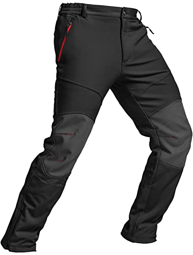 TSLA Herren Schnee Ski Snowboard Wasserdicht Softshell Cargo Pants Wandern Fleece Gefüttert Hose mit Verstärkten Knien, Ykb59 1pack - Black, 40W / 32L von TSLA