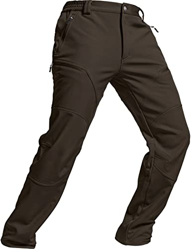 TSLA Herren Schnee Ski Snowboard Wasserdicht Softshell Cargo Pants Wandern Fleece Gefüttert Hose mit Verstärkten Knien, Ykb57 1pack - Dark Brown, 32W / 32L von TSLA