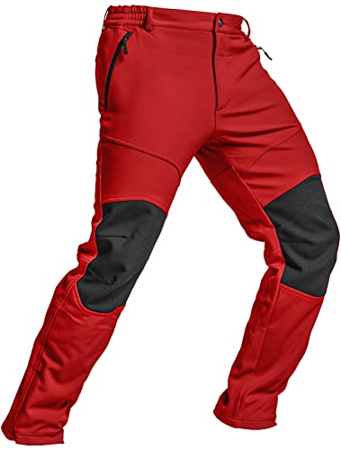 TSLA Herren Schnee Ski Snowboard Wasserdicht Softshell Cargo Pants Wandern Fleece Gefüttert Hose mit Verstärkten Knien, Ykb59 1pack - Red, 36W / 30L von TSLA