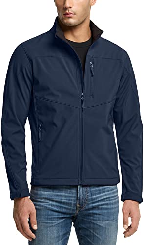 TSLA Herren Softshelljacke mit durchgehendem Reißverschluss, wasserdichte Fleece-gefütterte, athletische Jacke, Outdoor-Sport, winddichte Jacke, Ykj83 1pack - Navy, L von TSLA