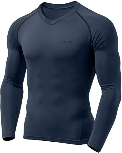 TSLA Herren Taktische V-Ausschnitt, Langarm Kompressionsshirts, Cool-Dry, athletisches Workout-Shirt, auch geeignet als aktive Base-Layer, Muv01 1pack - Charcoal, M von TSLA